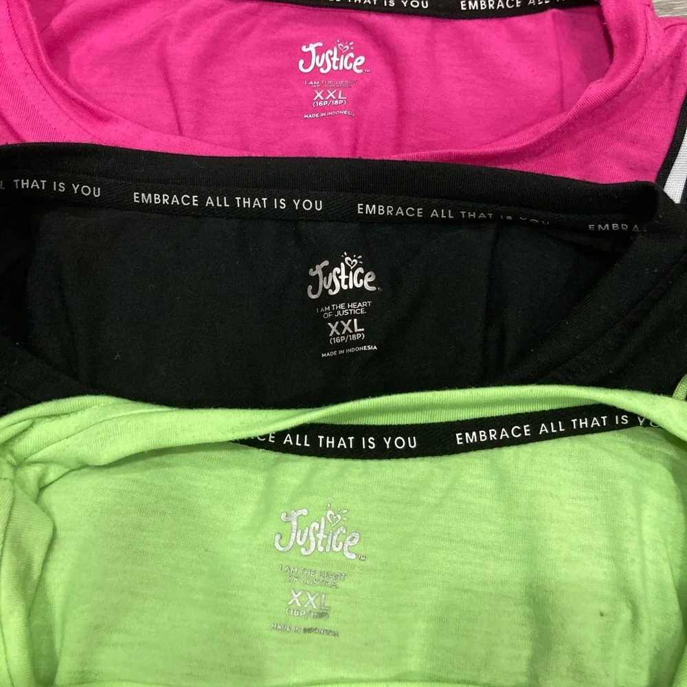 Justice Sport Short Sleeve Top Bundle Lot of 3 Size XXL 16P/18P Green Pink White